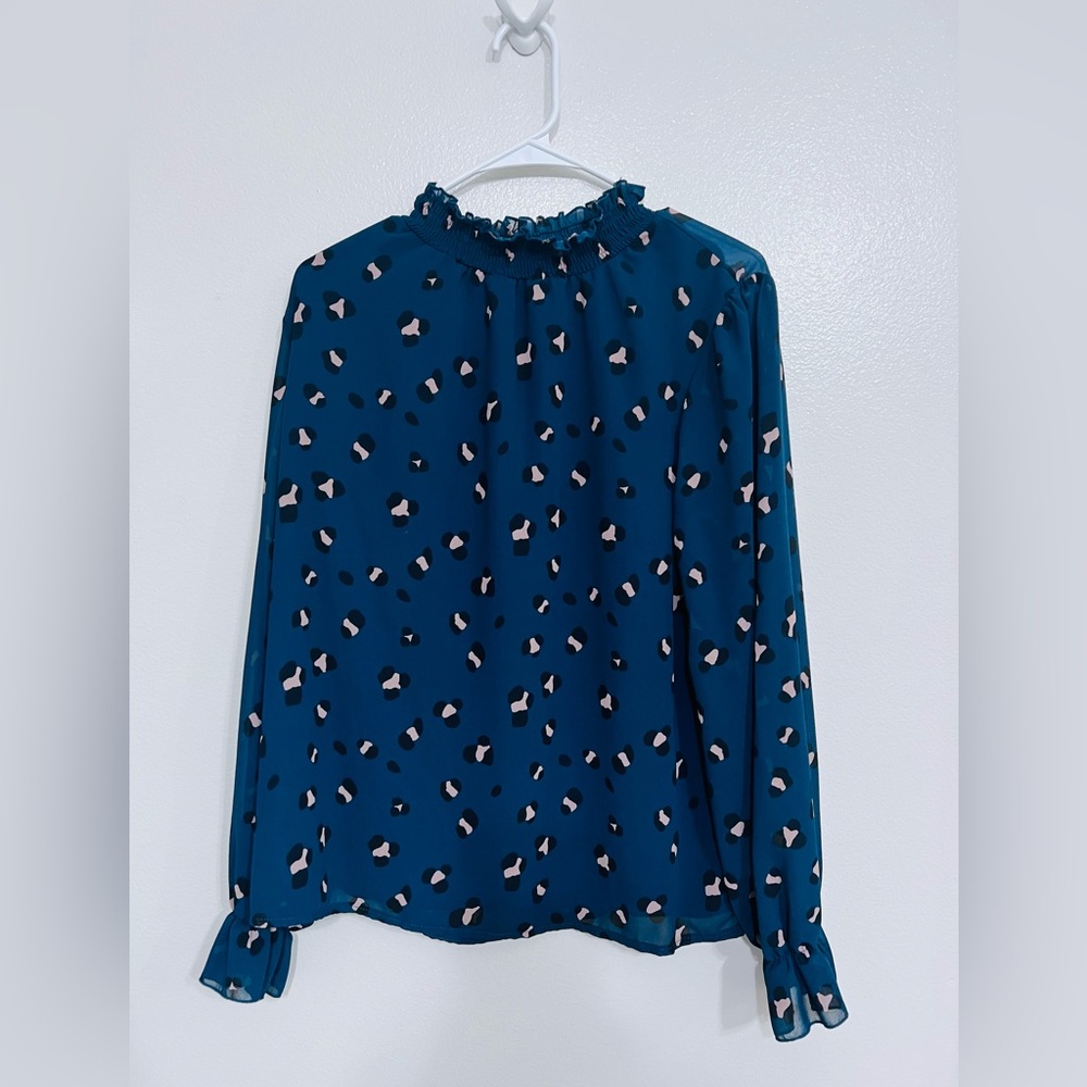 Blue and brown animal print blouse